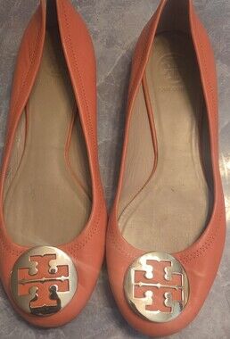 Tory Burch Orange Leather Logo Ballet Flats